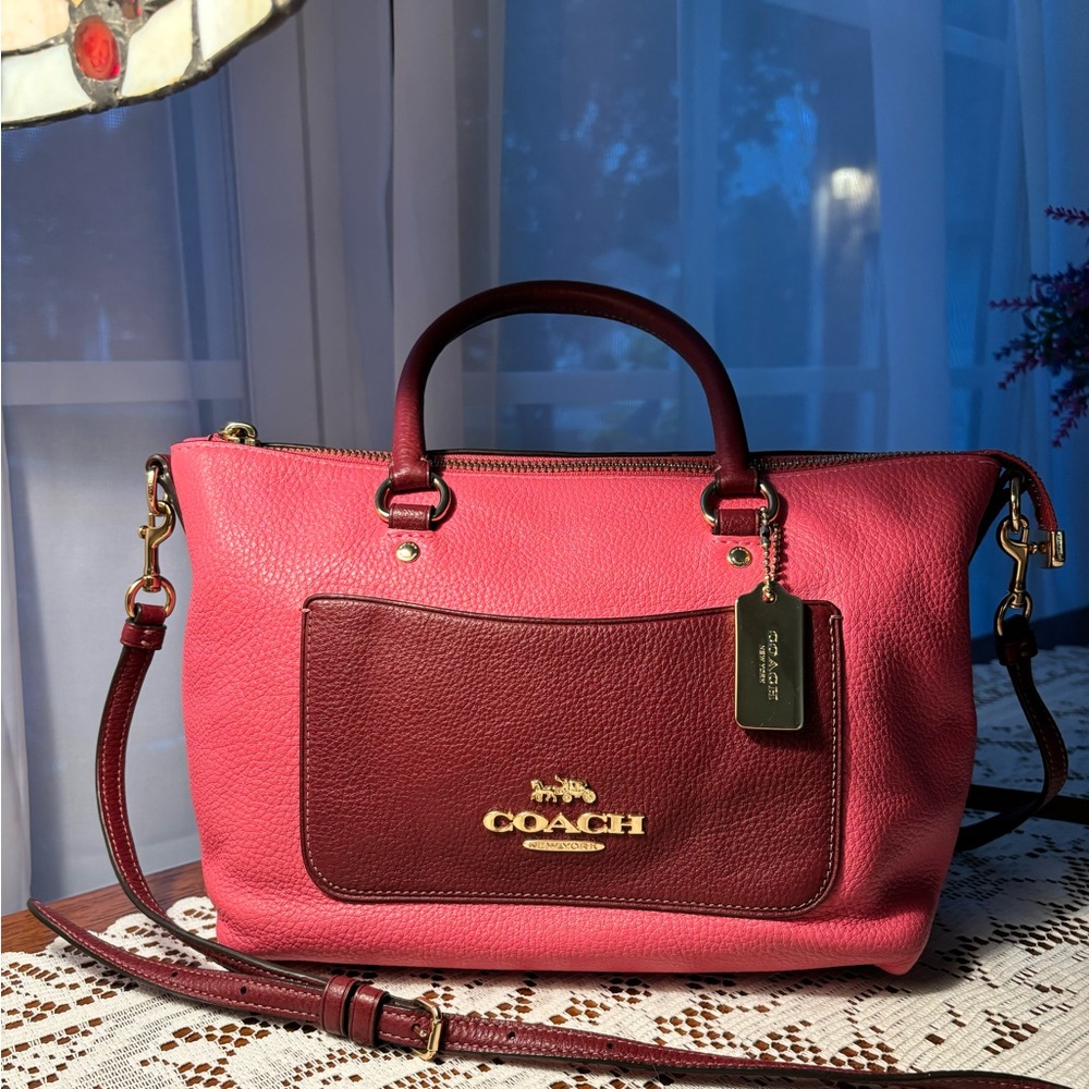 Coach Emma Satchel Pink/Red Colorblock